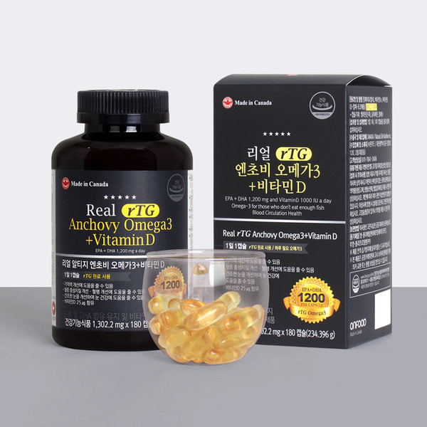 [루테인 증정] 온푸드 리얼 알티지 rTG 엔초비 오메가3 비타민D 1병 선물세트 (6개월분)